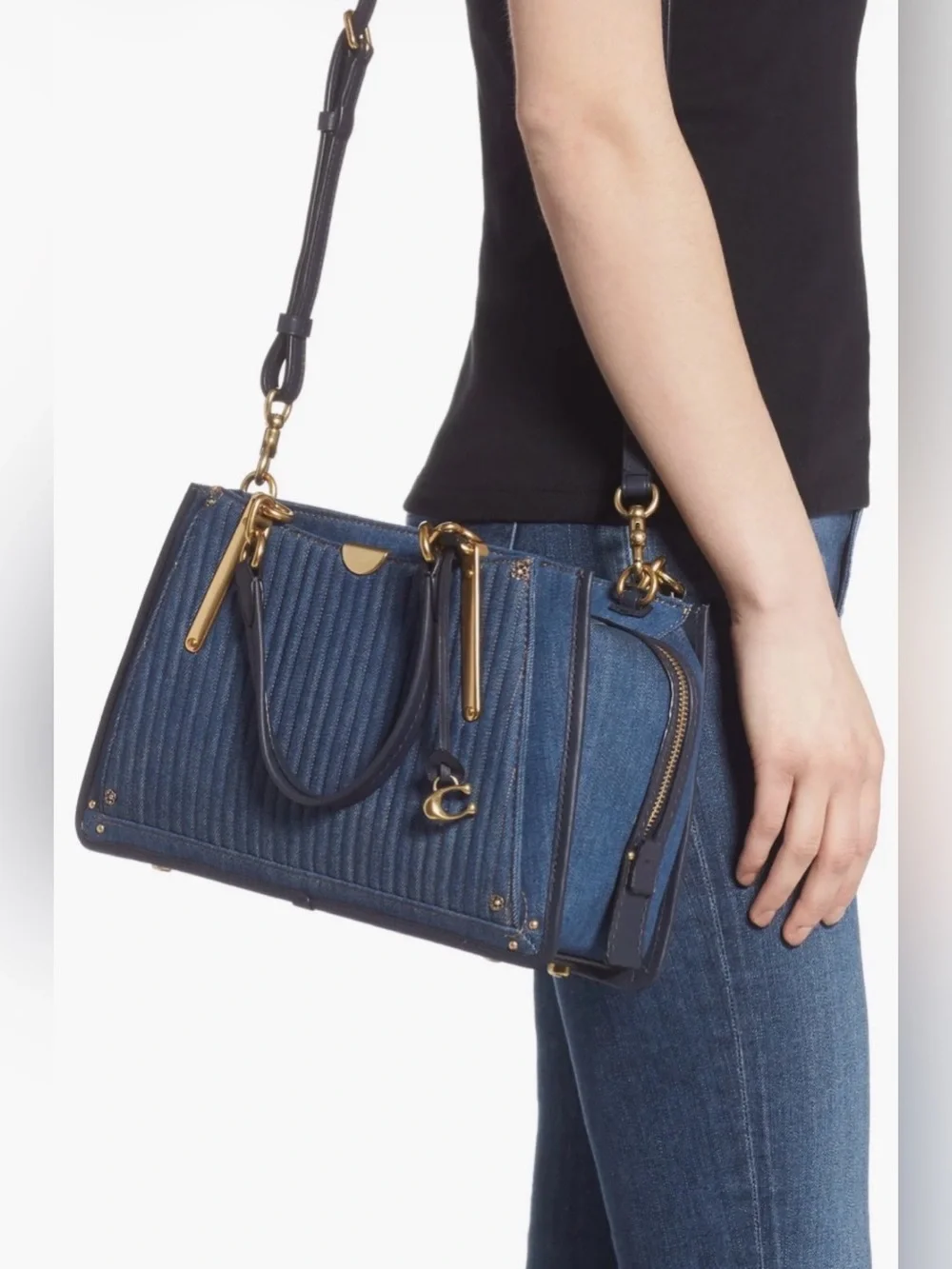 Coach Medium Blue Denim Quilted Dreamer Satchel Bag - Picture 16 of 16